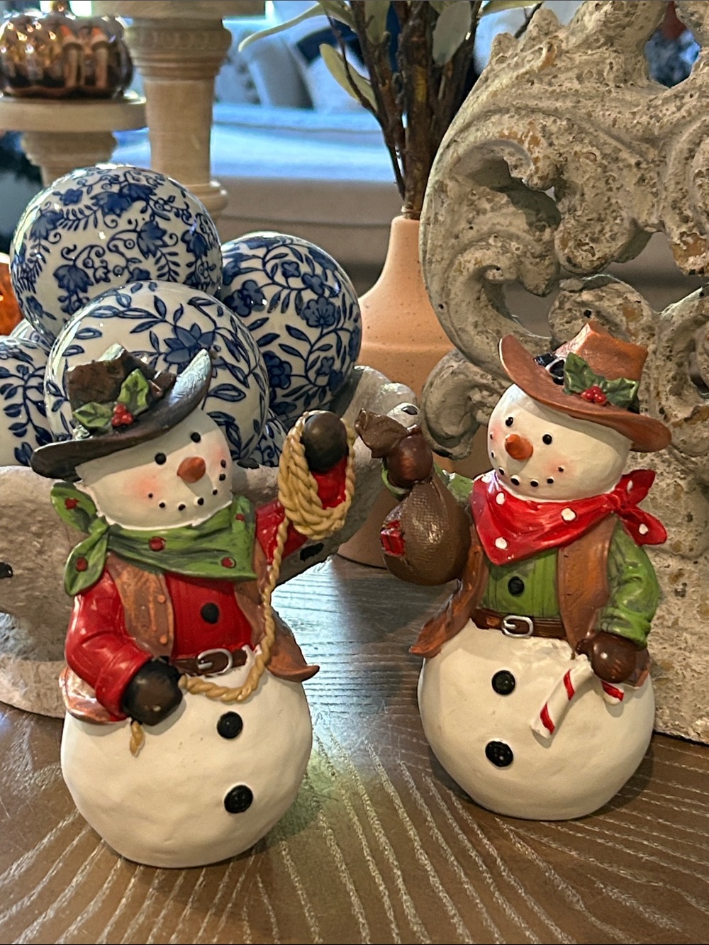 NEW! Western Christmas Holiday Snowman Wild West Cowboy Figurine Set